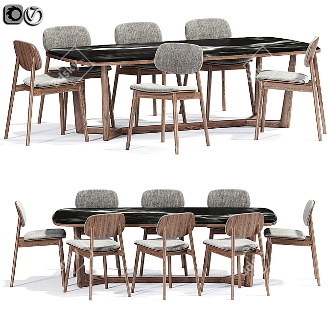 Elegant Frey Chair & Poliform Table 3D model image 1