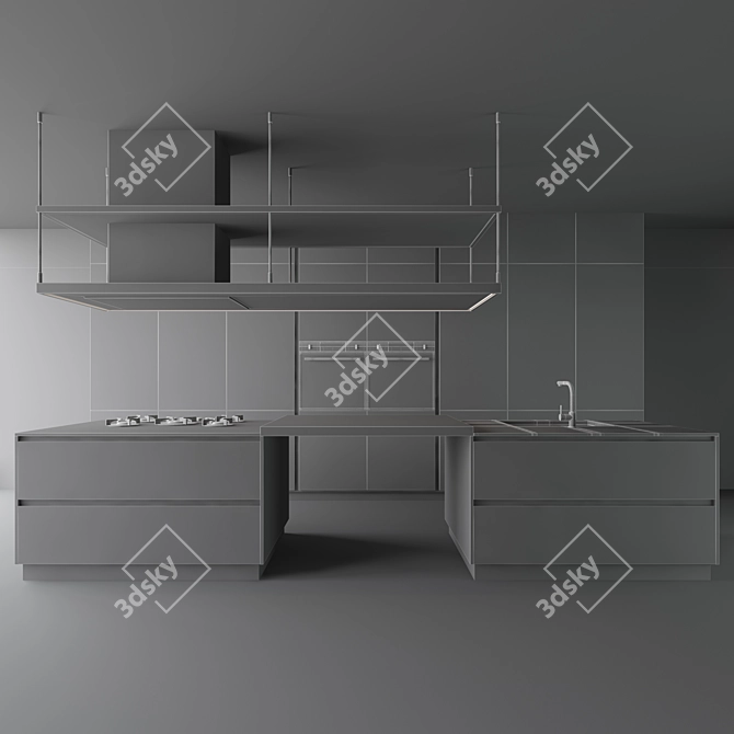 Stylish Island Modern Kitchen 3D model image 3