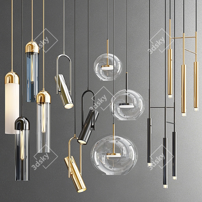 Elegant Quadruple Pendant Lights 3D model image 1