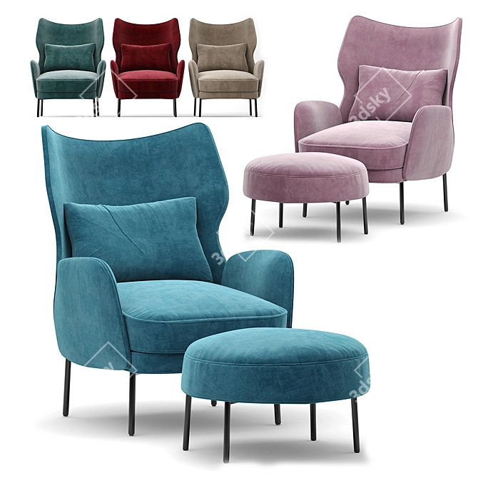 Luxurious Navy Velvet Accent Chair 3D model image 1