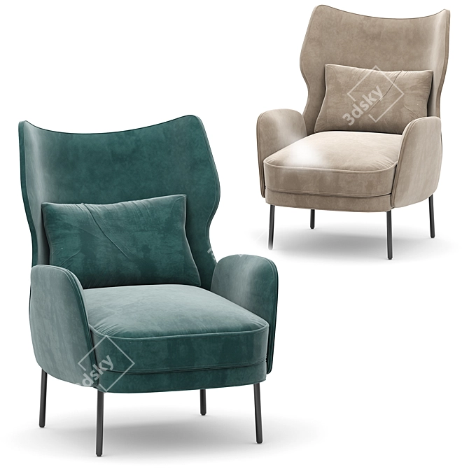 Luxurious Navy Velvet Accent Chair 3D model image 2