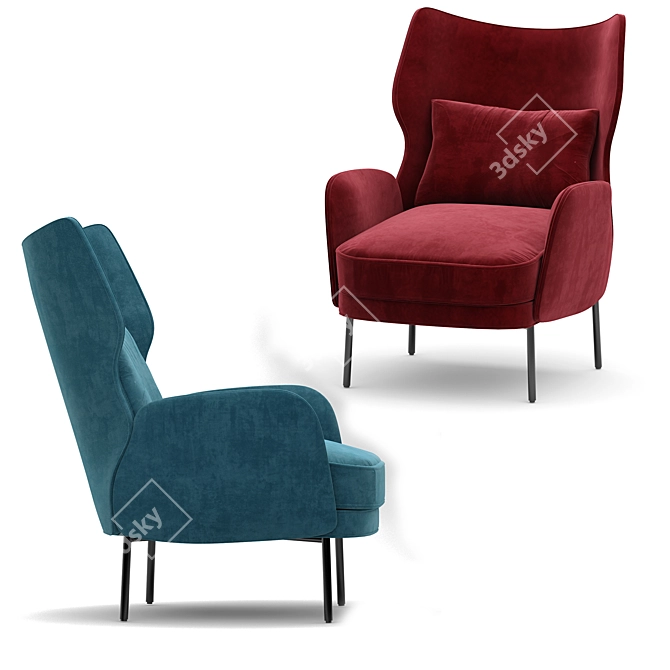 Luxurious Navy Velvet Accent Chair 3D model image 3