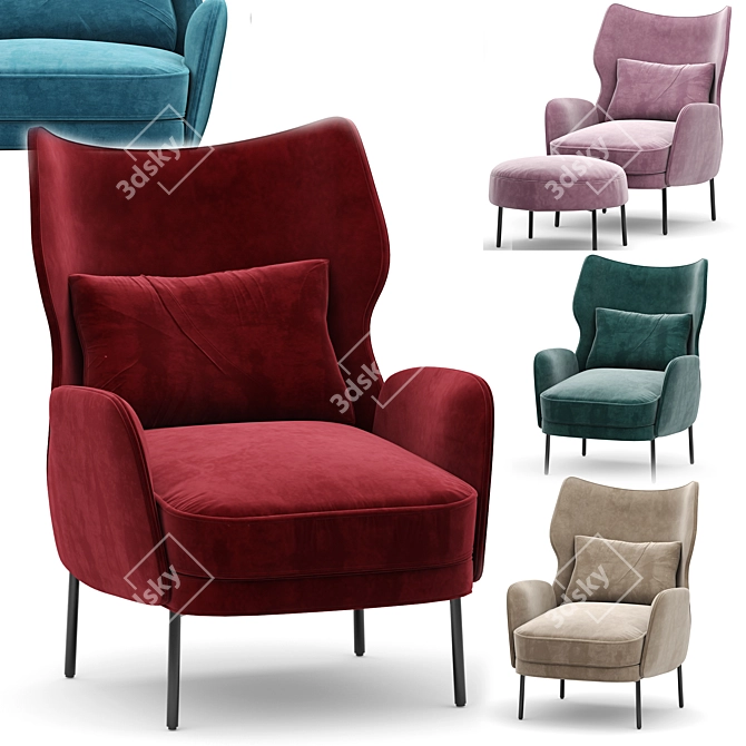 Luxurious Navy Velvet Accent Chair 3D model image 6