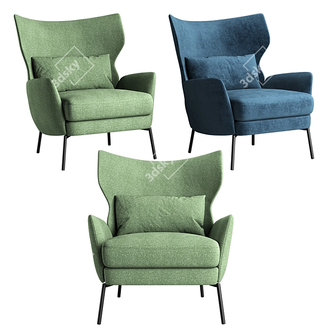 Navy Velvet Armchair: Comfortable and Stylish 3D model image 2