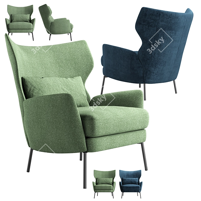 Navy Velvet Armchair: Comfortable and Stylish 3D model image 6