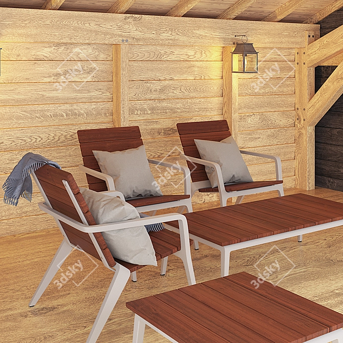 Rustic Wooden Arbor: 5.5m x 5.6m x 3.5m 3D model image 3