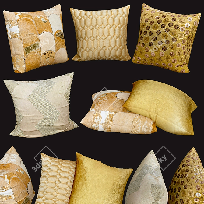 Gold Accent Sofa Pillows 3D model image 1