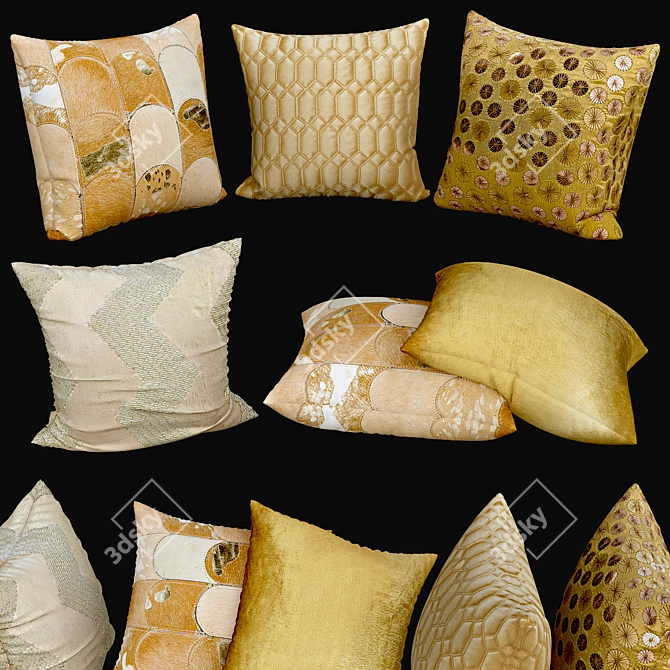 Gold Accent Sofa Pillows 3D model image 2