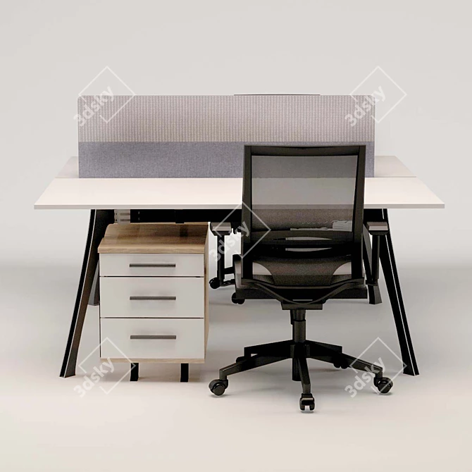 Compact 2-Person Office Desk 3D model image 2