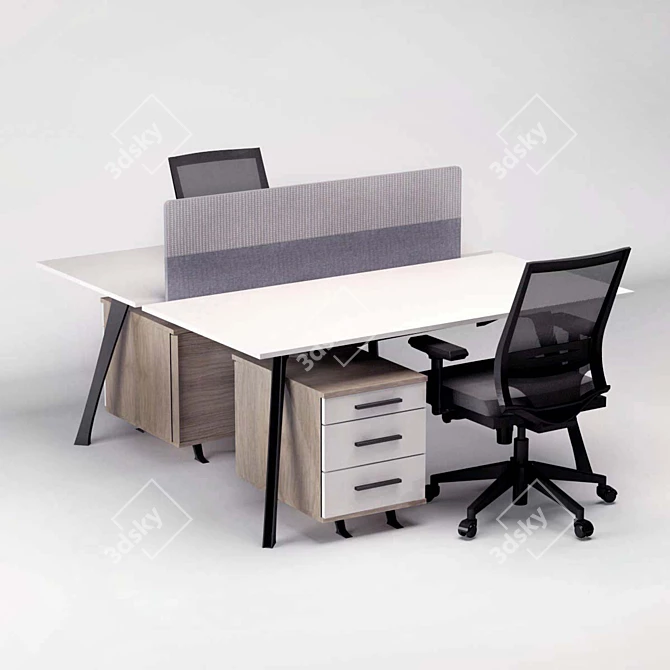 Compact 2-Person Office Desk 3D model image 3