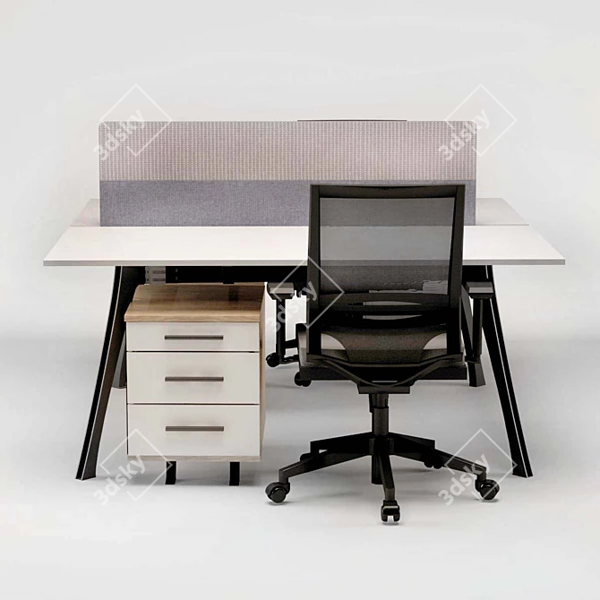 Compact 2-Person Office Desk 3D model image 4