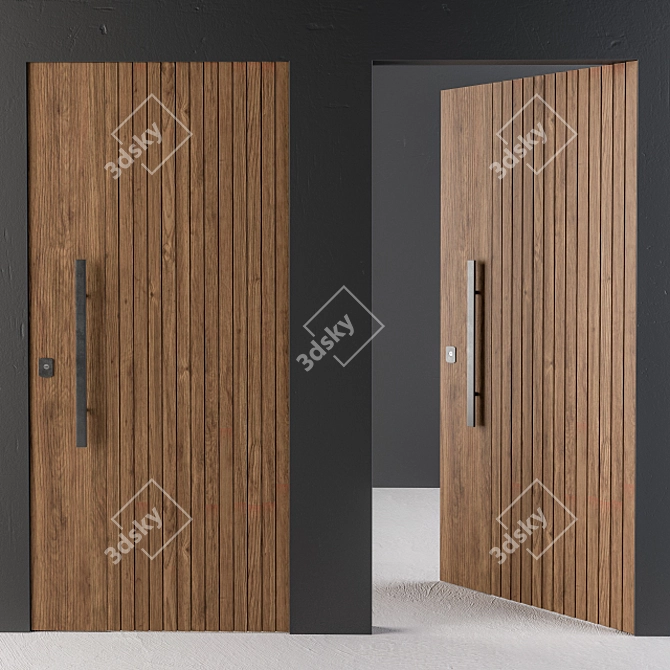 Sleek Wood Frameless Door 3D model image 2