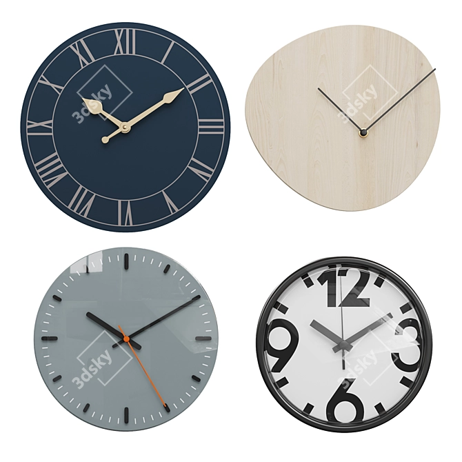 Modern Wall Clock Collection - Set of 4 3D model image 1