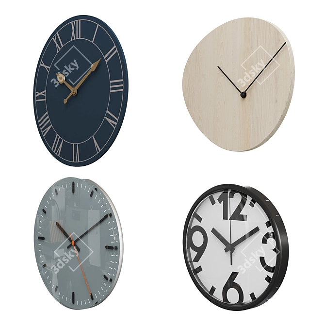 Modern Wall Clock Collection - Set of 4 3D model image 2