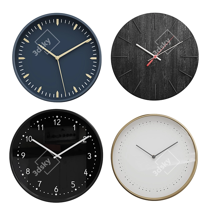 Sleek Wall Clock Set with Incredible Detail 3D model image 1