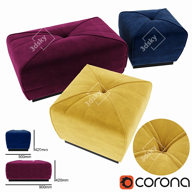 Velvet Zuri Pouf - Stylish & Versatile 3D model image 1