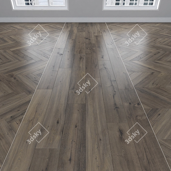 Vintage Oak Parquet: Herringbone, Linear, Chevron 3D model image 1