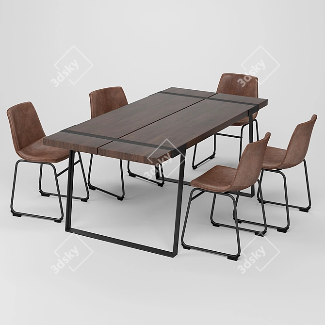 Modern Wood Dining Table Set 3D model image 1