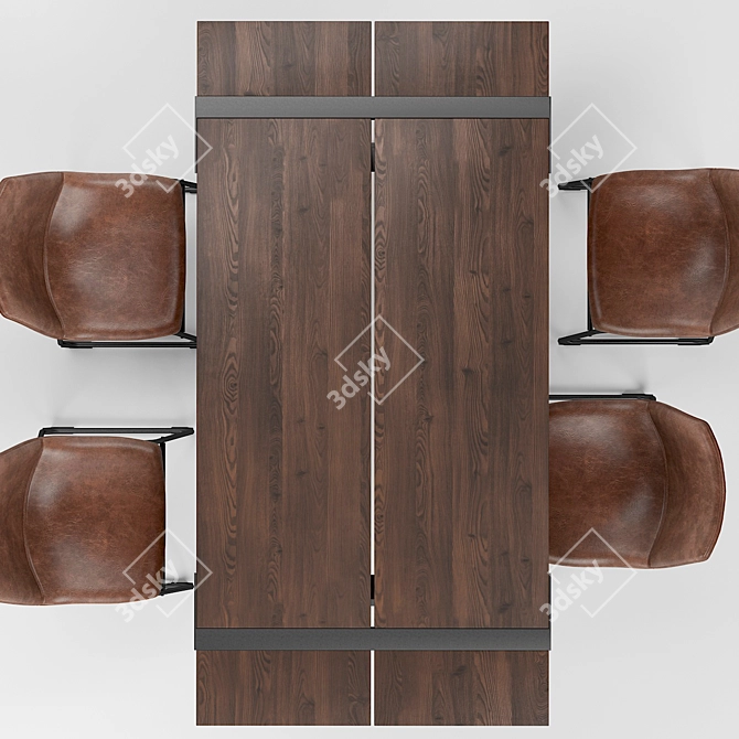 Modern Wood Dining Table Set 3D model image 2