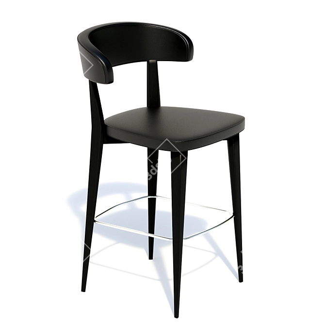 Sleek Black Leather Bar Stool 3D model image 1