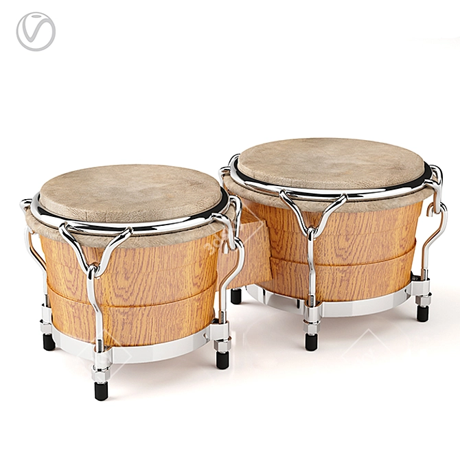 African Double Bongo Drum 3D model image 1