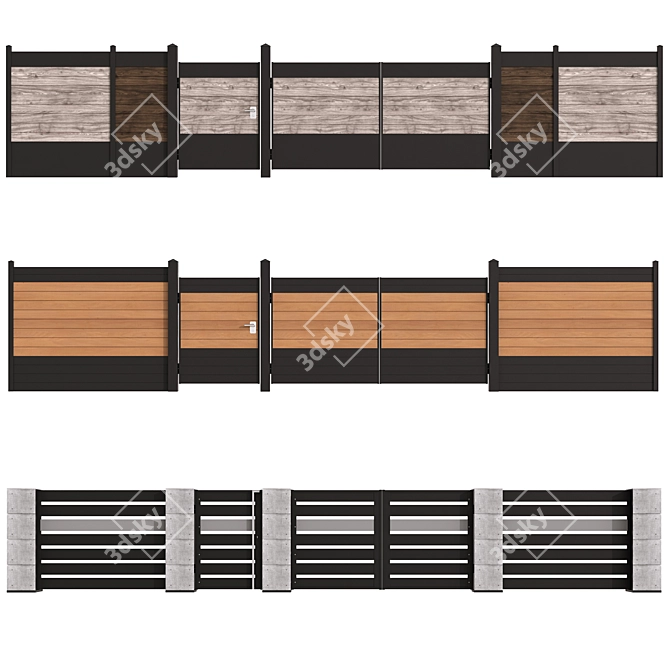 Modern Fence with Gate & Pivot Hinges 3D model image 3