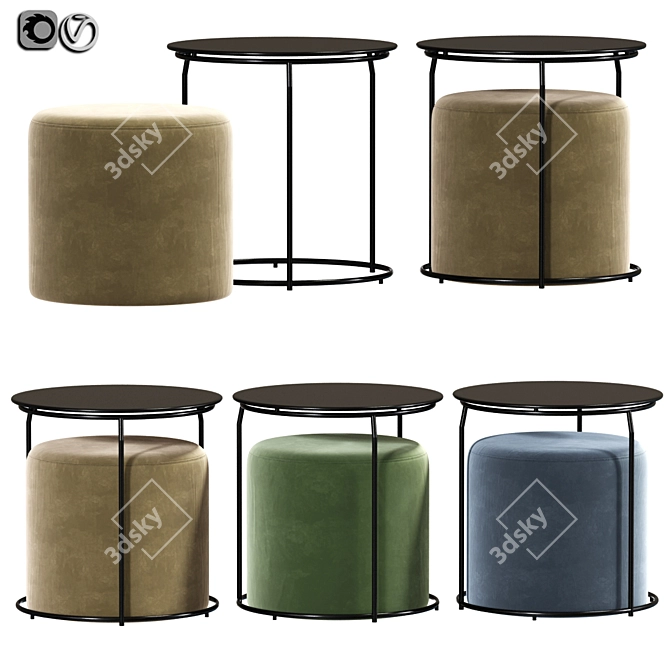 Versatile Kira Nesting Set: Table & Ottoman 3D model image 1