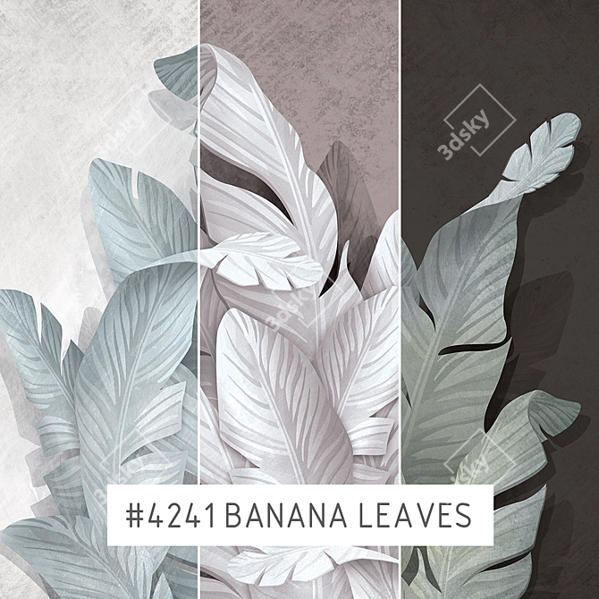Tropical Vibes: Banana Leaves Wallpaper Set 3D model image 1