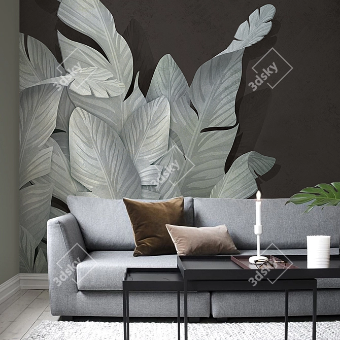 Tropical Vibes: Banana Leaves Wallpaper Set 3D model image 4