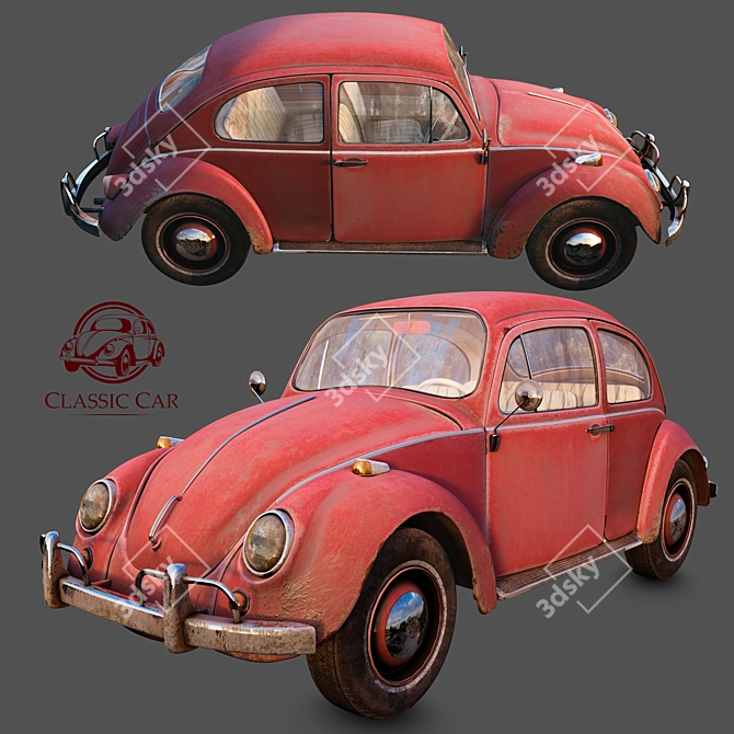 Vintage Beetle Car: Classic Charm on Wheels 3D model image 1