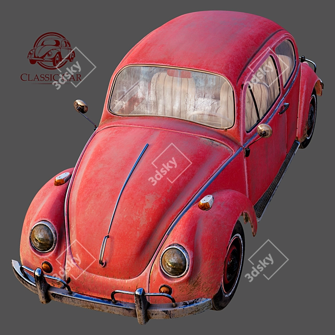 Vintage Beetle Car: Classic Charm on Wheels 3D model image 2
