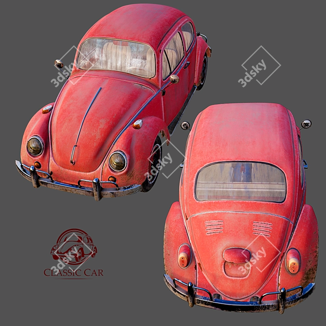 Vintage Beetle Car: Classic Charm on Wheels 3D model image 3