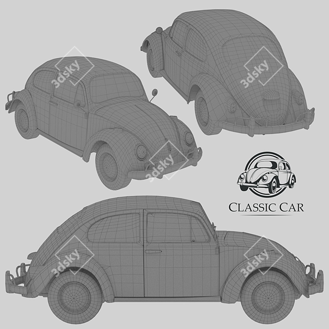 Vintage Beetle Car: Classic Charm on Wheels 3D model image 5