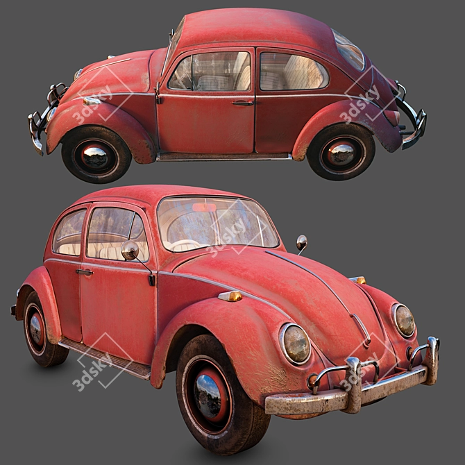 Vintage Beetle Car: Classic Charm on Wheels 3D model image 6