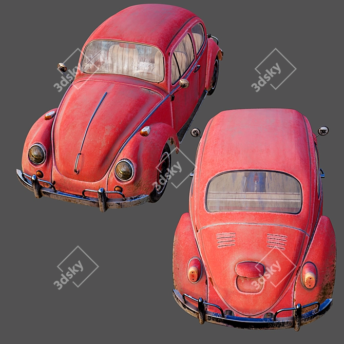 Vintage Beetle Car: Classic Charm on Wheels 3D model image 7