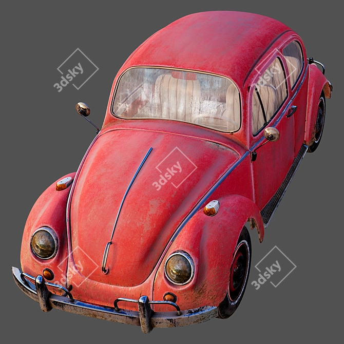 Vintage Beetle Car: Classic Charm on Wheels 3D model image 8