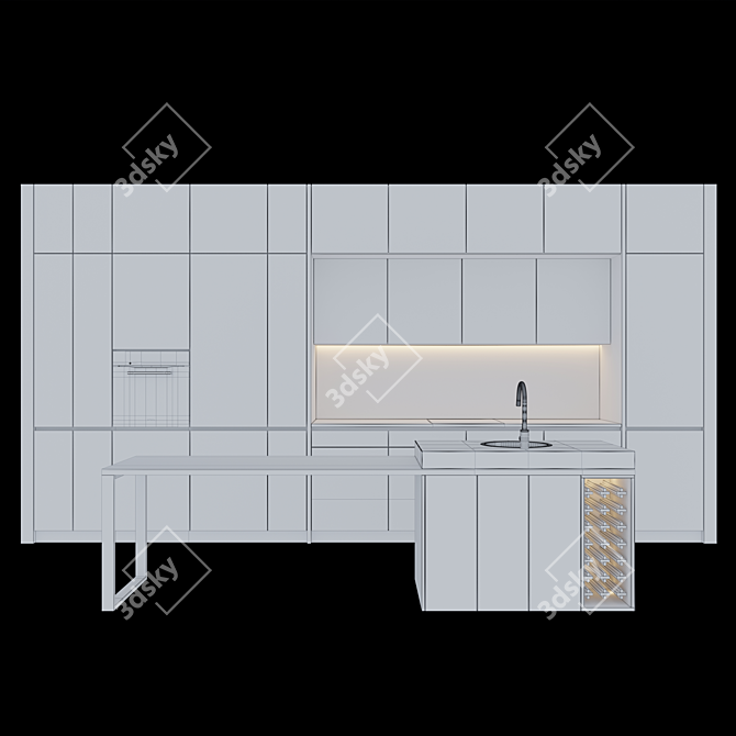 Modern Kitchen Set with Miele Stove & Faucet 3D model image 2