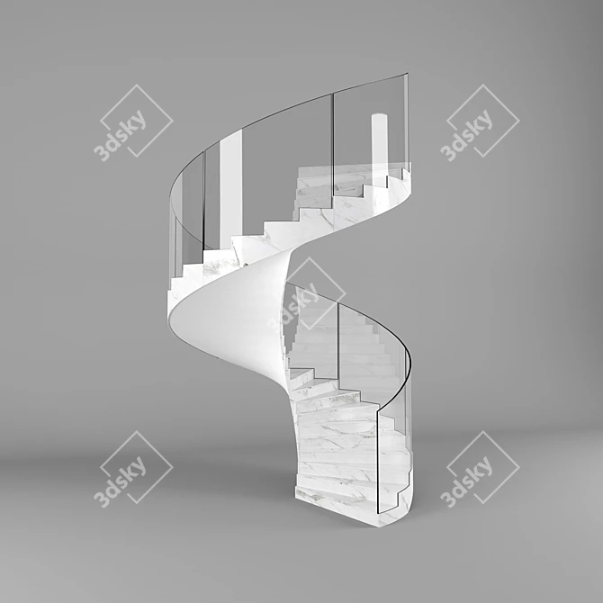 Elegant S-Shaped Marble Staircase 3D model image 1