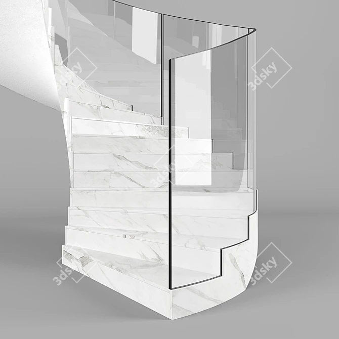 Elegant S-Shaped Marble Staircase 3D model image 2