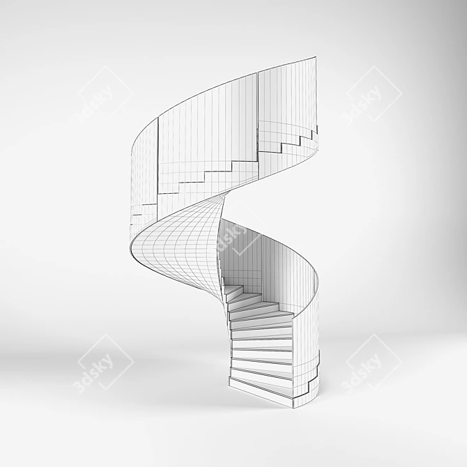 Elegant S-Shaped Marble Staircase 3D model image 3