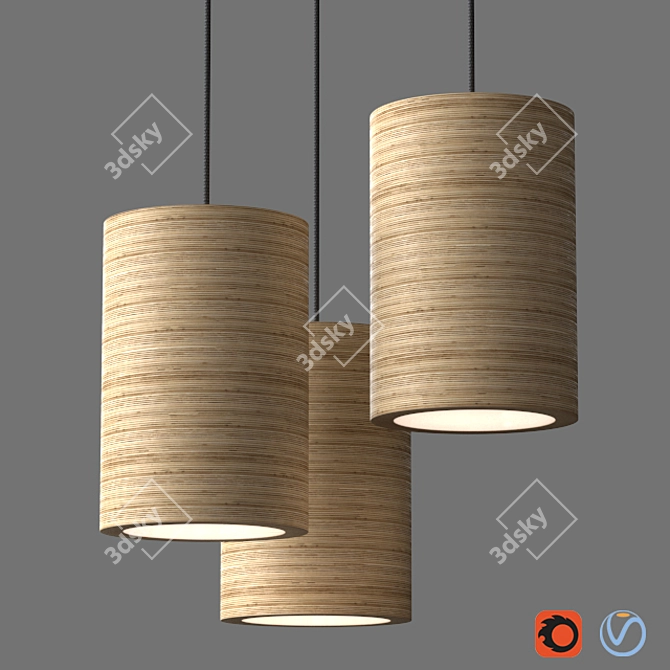 Sleek Cylindrical Pendant Light 3D model image 3