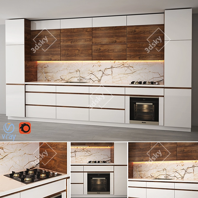 Modern 3DMax Cabinet with Gas Hob, Sink, Oven & Hood 3D model image 1