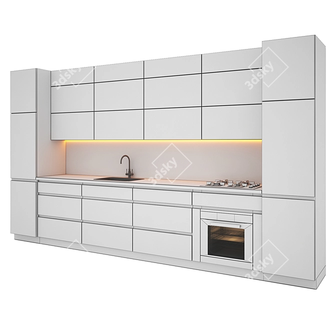 Modern 3DMax Cabinet with Gas Hob, Sink, Oven & Hood 3D model image 3