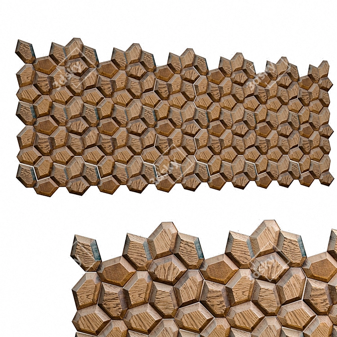 Wooden Hexagon Mosaic Panel 3D model image 2