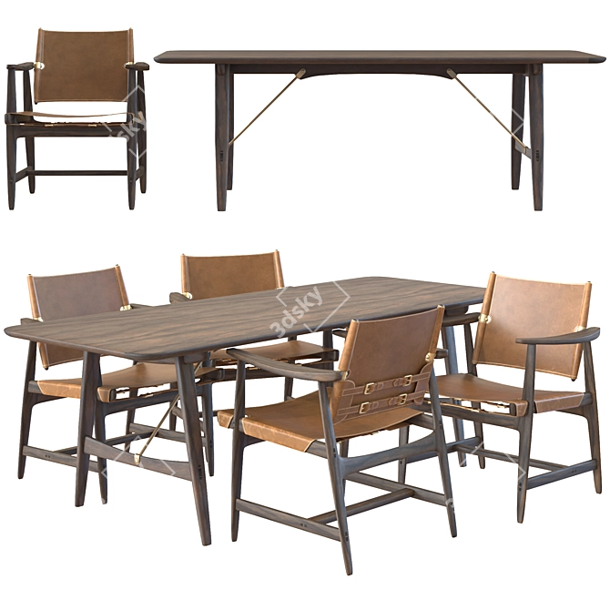  Elegant Walnut Dining Set | Carl Hansen & Son 3D model image 1