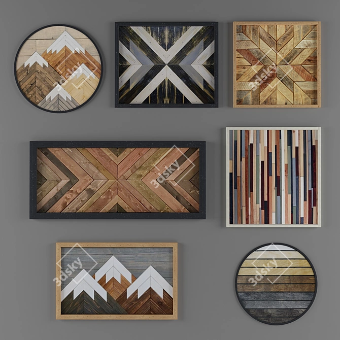 Scandi Geometric Wood Art 3D model image 1