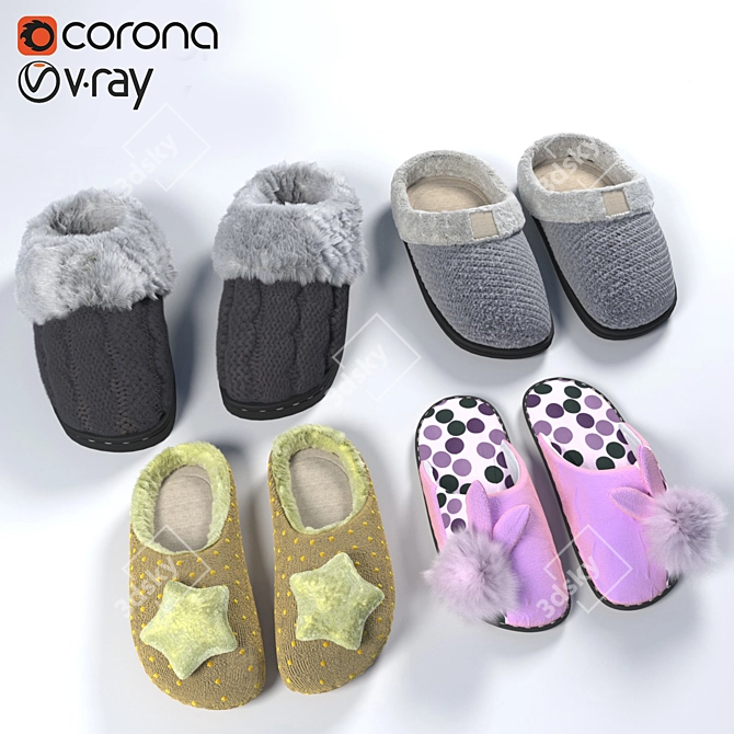 Fluffy Comfort Home Slippers 3D model image 1