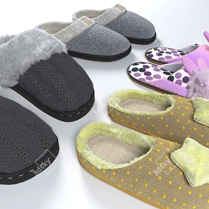 Fluffy Comfort Home Slippers 3D model image 3