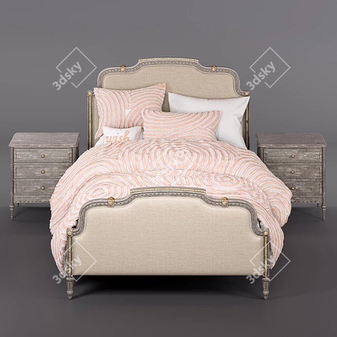 Vintage French Grey Lucine Bed 3D model image 4