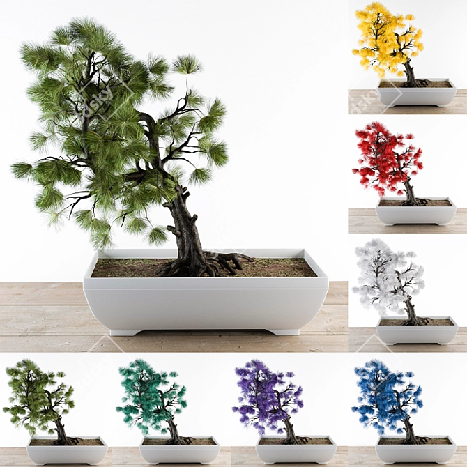 Vibrant Rainbow Bonsai Tree 3D model image 1